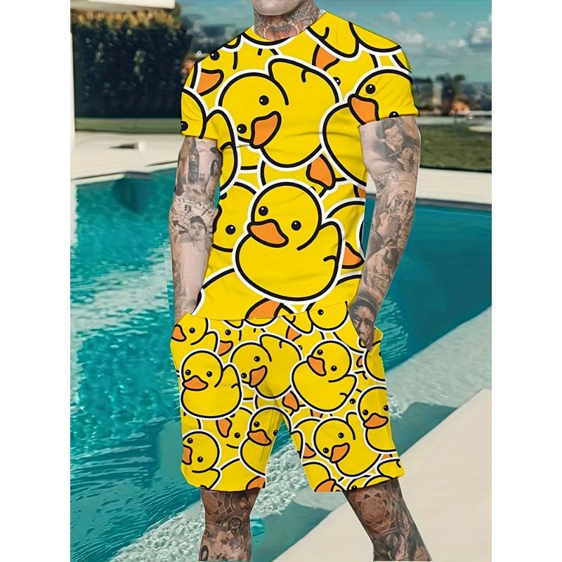 Летний мужской комплект из 2 предметов, гавайская мода, повседневная мужская футболка, мужские шорты для пляжа и отдыха с принтом пальм и короткими рукавами