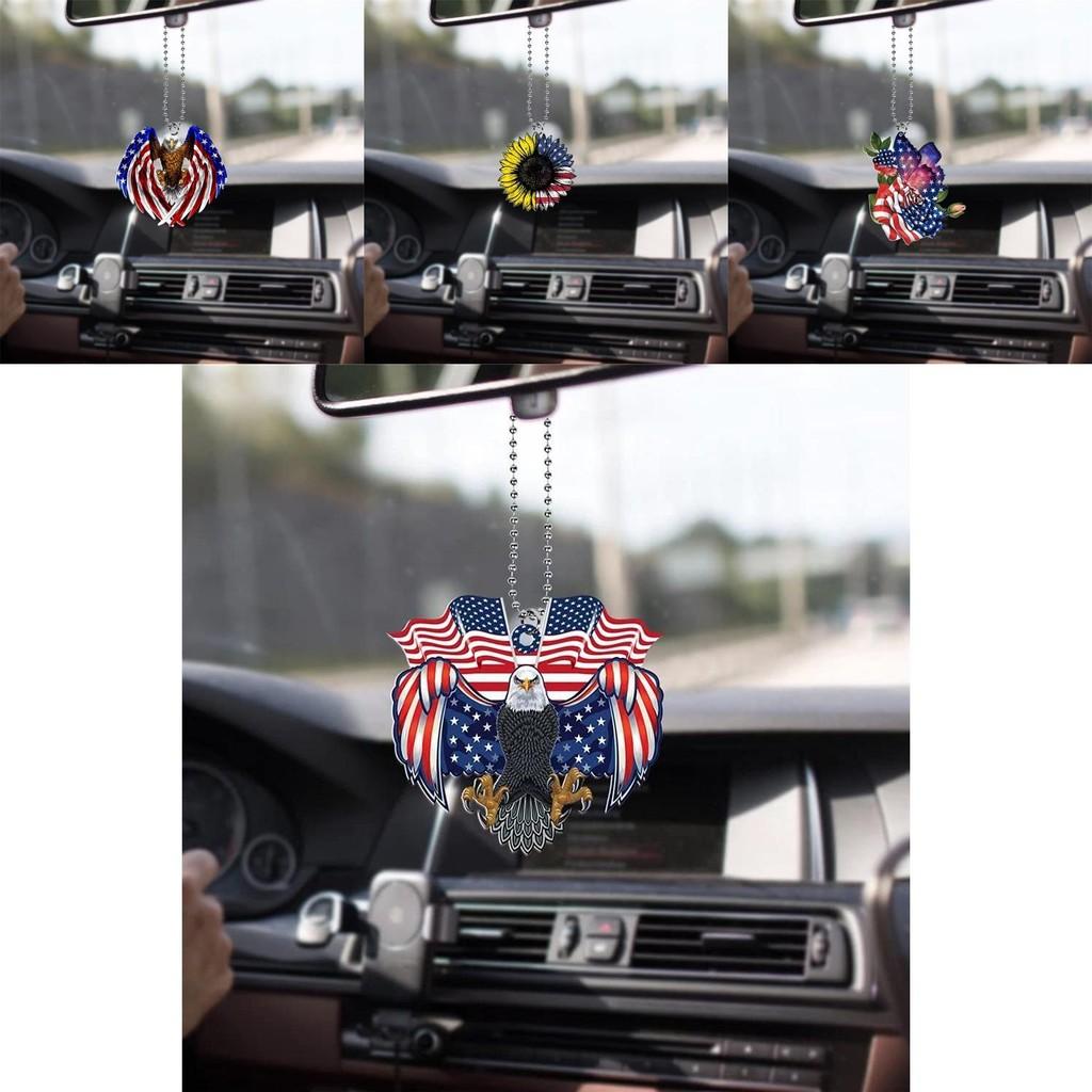 Vintage Acrylic Rose Butterfly Car Rearview Mirror Ornament With American Flag Design