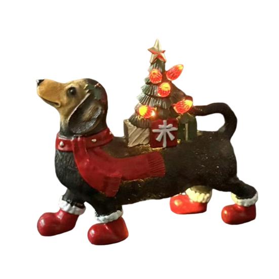 Dachshund Christmas Decor Resin Dog Figurine with Scarf Boots Lighted Blow Mold Xmas Tree Holiday Ornament