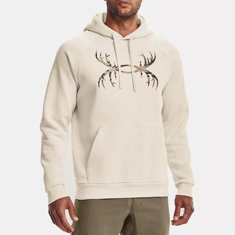 Under Armour Флисовая толстовка с капюшоном Rival Antler с логотипом, спортивная толстовка с длинными рукавами, мужские топы Off-White 1365679-110