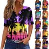 Women's T Shirt Tee Print Button Short Sleeve Daily Weekend Fashion Basic V- Neck Regular Top