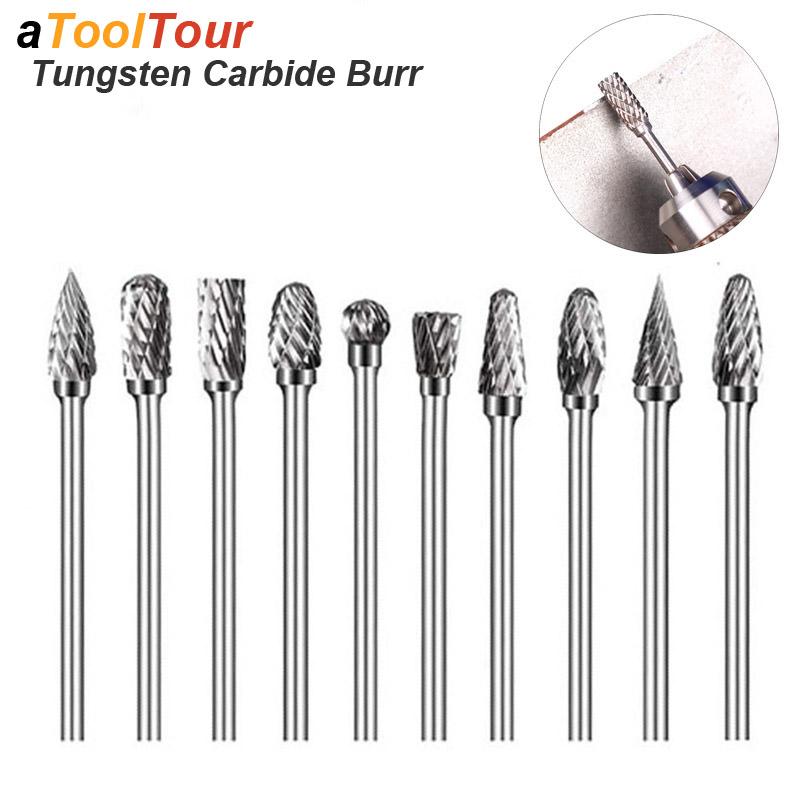 3mm Shank Drawing Tungsten Carbide Burr Milling Cutter Rotary Tool Double Diamond Cut for Dremel Metal Wood Electric Grinding