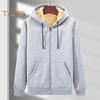Men Fall Winter Hoodie Thick Fleece Lined Hooded Long Sleeves with Pockets Solid Color Loose Elastic Cuffs Drawstring Jacket Couple Sport Coat