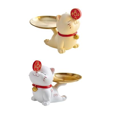 Статуэтка кошки с поддоном для хранения, фигурка из смолы, держатель ключей, конфетница, креативный настольный органайзер, подставка для украшений, подставка для ключей