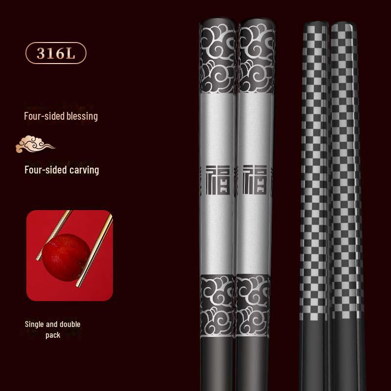 304 Stainless Steel Square Non-Slip High-Temperature Resistant Chopsticks Set for Home and Hotel Use
