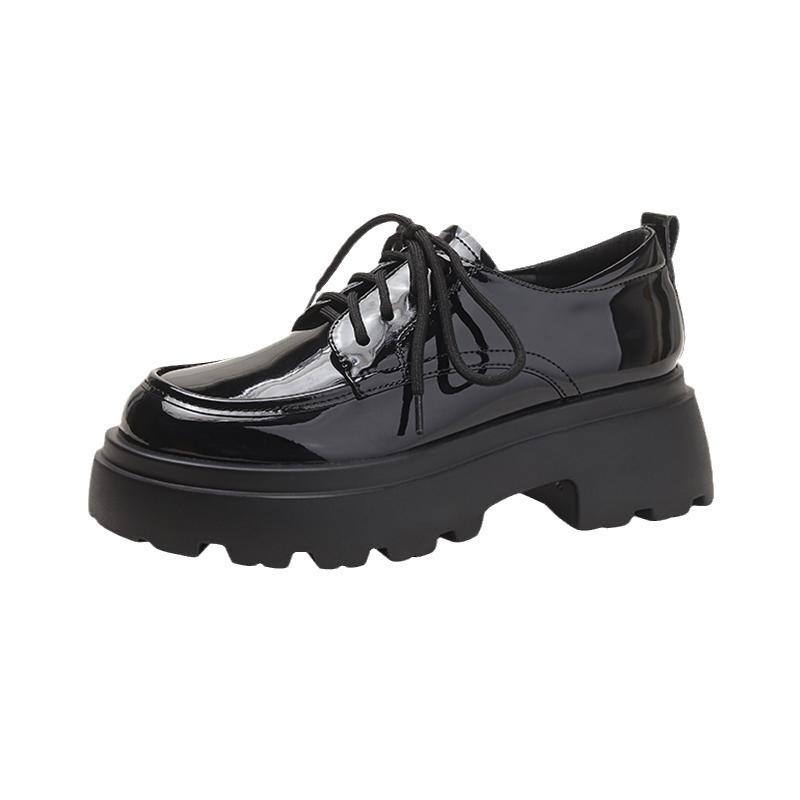 British style lace-up small leather shoes women's 2024 new spring and autumn black platform non-slip versatile loafers women's single shoes
