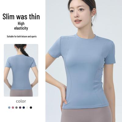 Женский топ для йоги с коротким рукавом - Утягивающий, Высокоэластичный, Ощущение обнаженности для фитнеса, спорта, бега и пилатеса