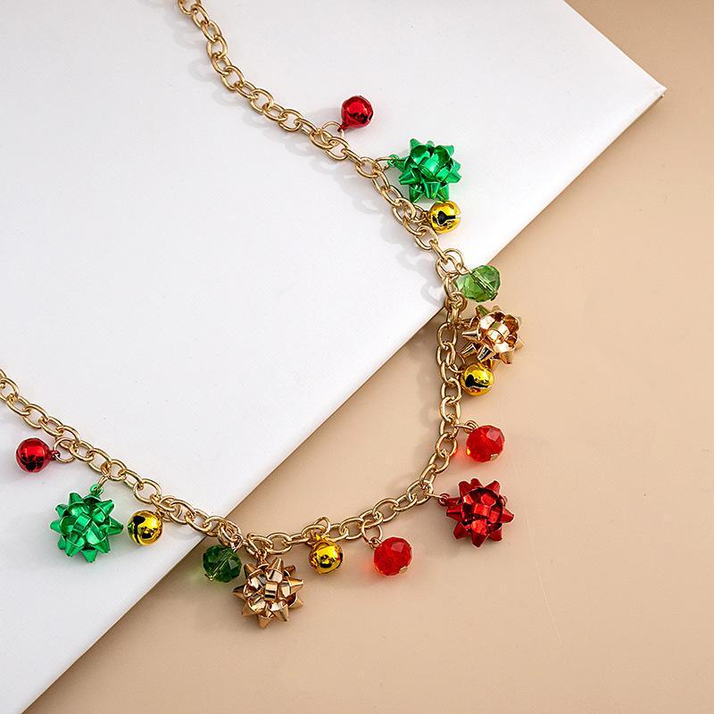 European & American Christmas Multi-color Bell & Flower Clavicle Chain Necklace - Creative Minimalist Cartoon Design for Women