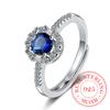 925 стерлингового серебра новые женские модные ювелирные изделия высокого качества кристалл циркон синий сапфир открытое регулируемое кольцо Anillos