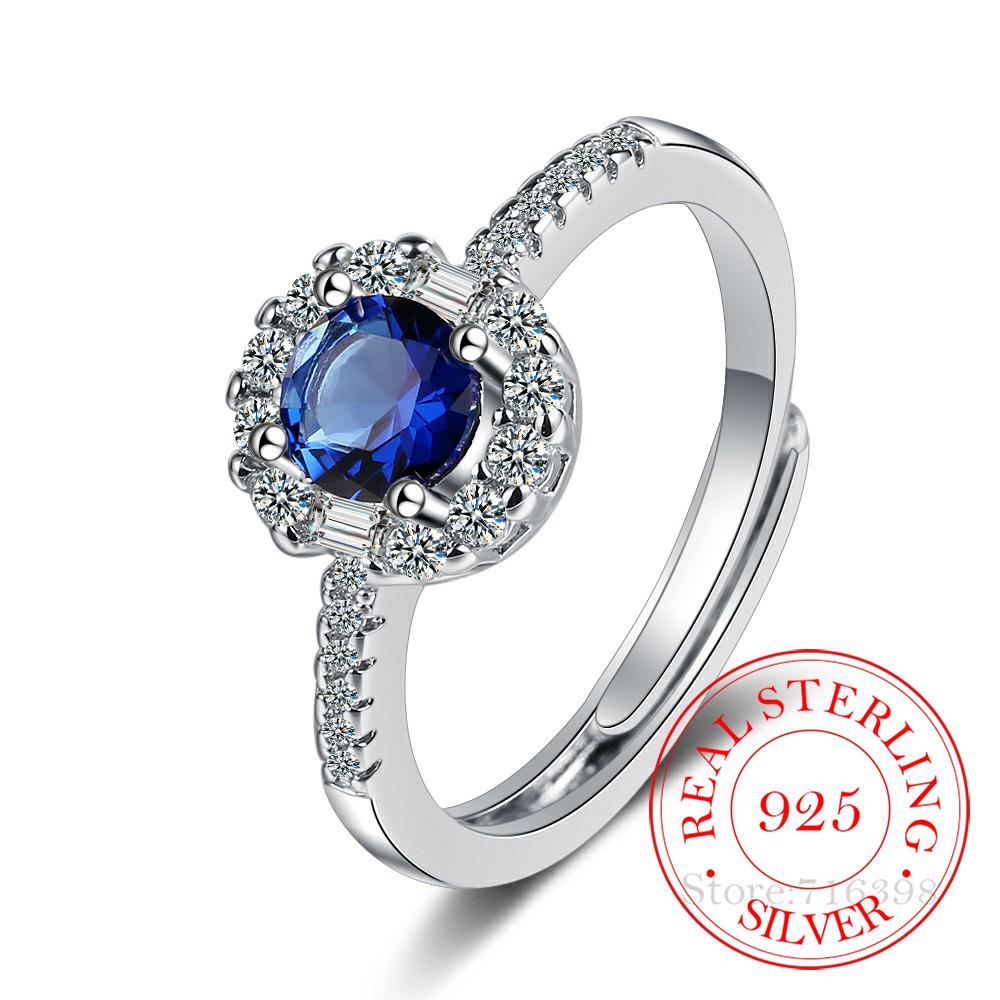 925 стерлингового серебра новые женские модные ювелирные изделия высокого качества кристалл циркон синий сапфир открытое регулируемое кольцо Anillos