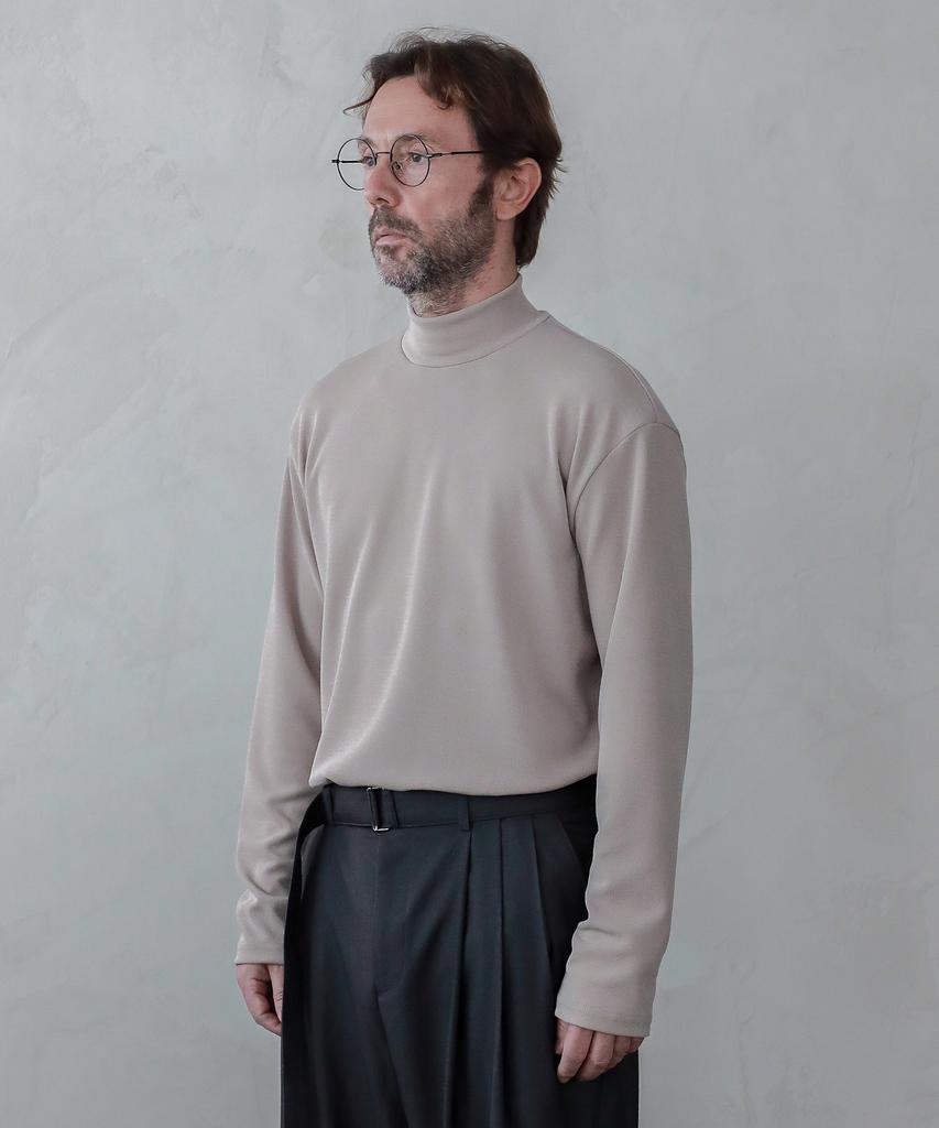 ESN Ribbed Half Turtleneck Knit T-Shirt Beige