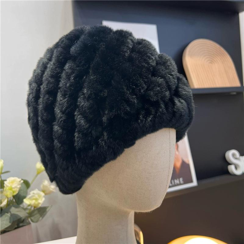 Шапка из натурального кроличьего меха рекс, вязаный шерстяной головной убор, защищающий от холода и согревающий, женский, универсальный для осени и зимы