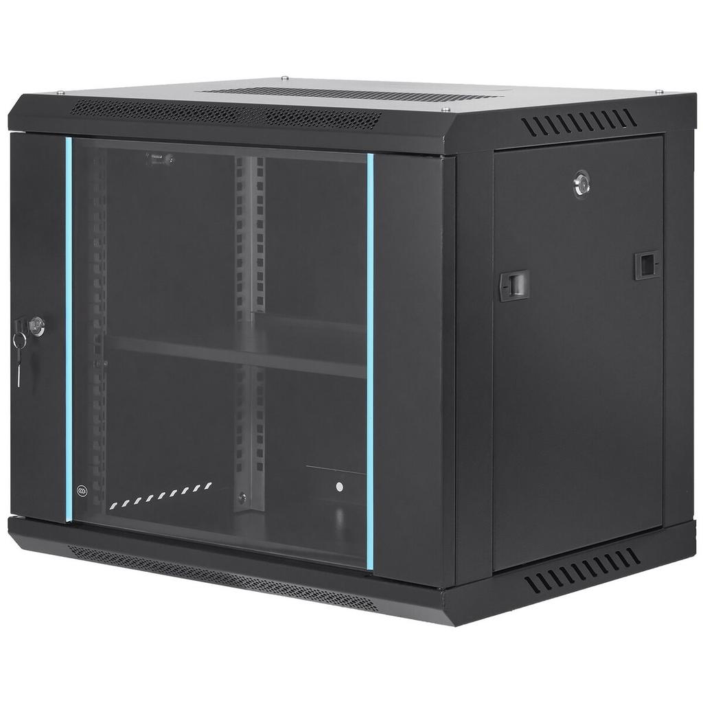 9U Wall Mount Network Server Cabinet, 15.5'' Deep, Server Rack Cabinet Enclosure, 200 lbs Max. Ground-mounted Load Capacity, with Locking Glass Door