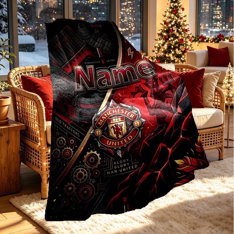 Custom Name Personalized Manchester United Print Blanket, Home Decor, Bedroom, Sofa, Camping, Couch, Gifts for Birthday Christmas