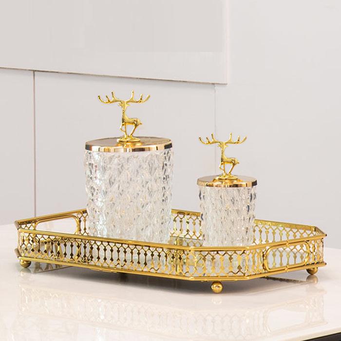 Элегантная скандинавская золотая стеклянная банка для хранения ватных палочек и зубочисток