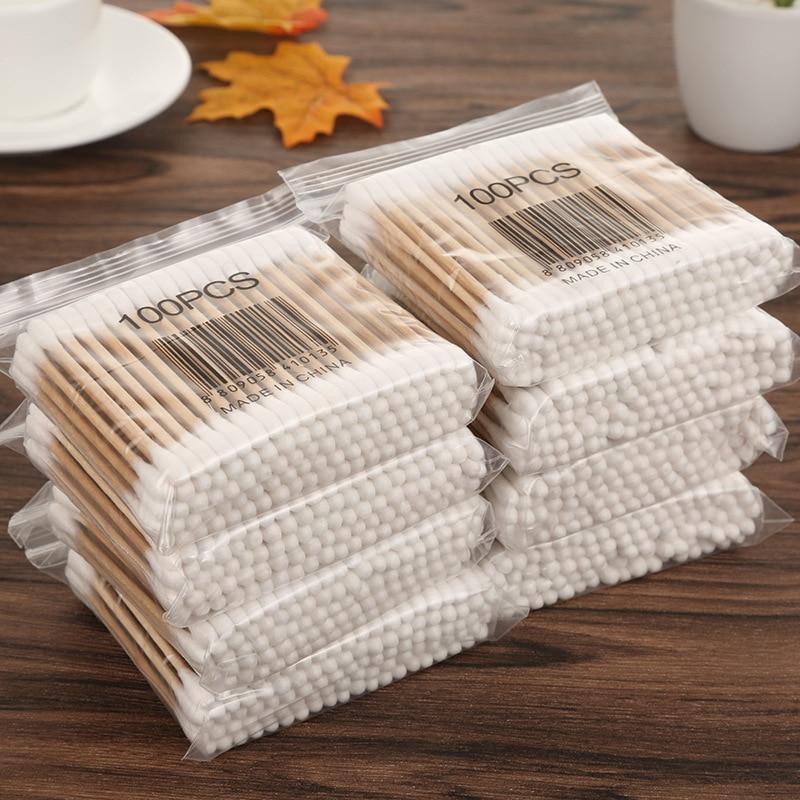Baby Cotton Swabs Natural Cotton Buds Makeup First Aid Cleaning Nose Ear Sticks Biodegradable Chlorine-Free 100Pcs