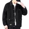 Men Denim Jacket Lapel Long Sleeve Jacket Coat with Large Pockets Spring Autumn Button Closure Cargo Outwear
