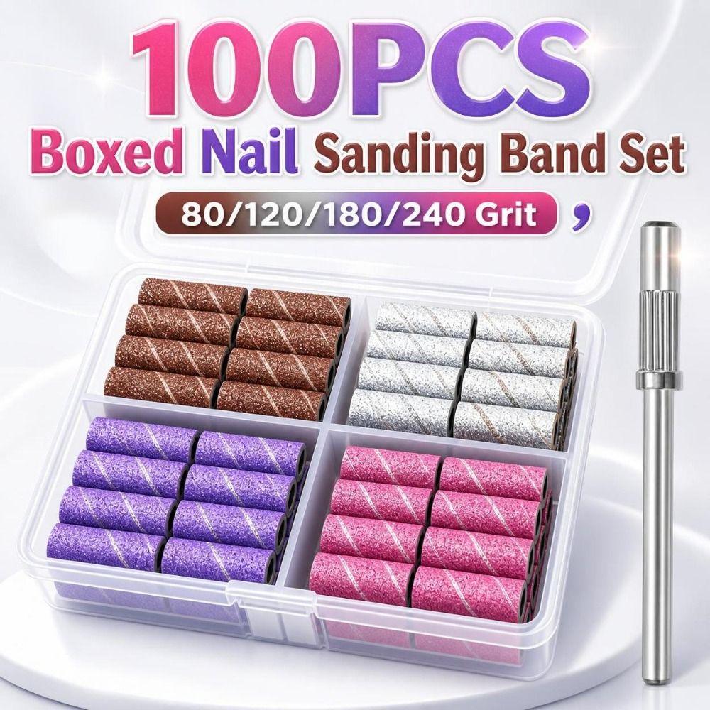 100PCS Mixed‑grit Nail Drill Sanding Bands 80/120/180/240 Grit Nail Sanding Band Set Manicure,Salon
