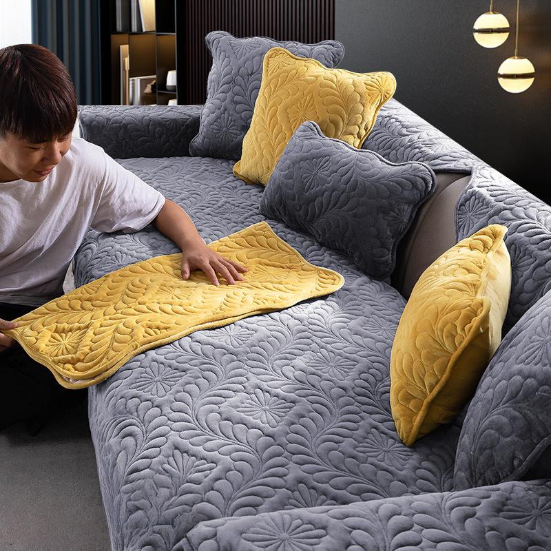 Подушка для дивана, универсальная кожа для всех сезонов, нескользящая, простая утолщенная подушка для сиденья в скандинавском стиле, зимний плюшевый чехол, полотенце на спинке