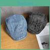Retro Letter Denim Beret Hat With Wide Brim For Women Streetwear Everyday Use