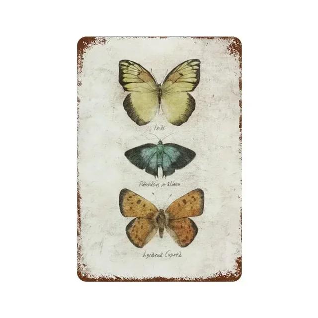 Vintage Butterfly Insect Plant Collection Chart Metal Tin Sign Retro Aesthetic Art Decor for Living Room Wall Home Decor Poster