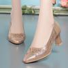 2024 New Summer Fashion Pumps Rhinestone Mesh Hollow Cut-outs Women Crystal Casual Pointed Tip High Heel Leather Shoes