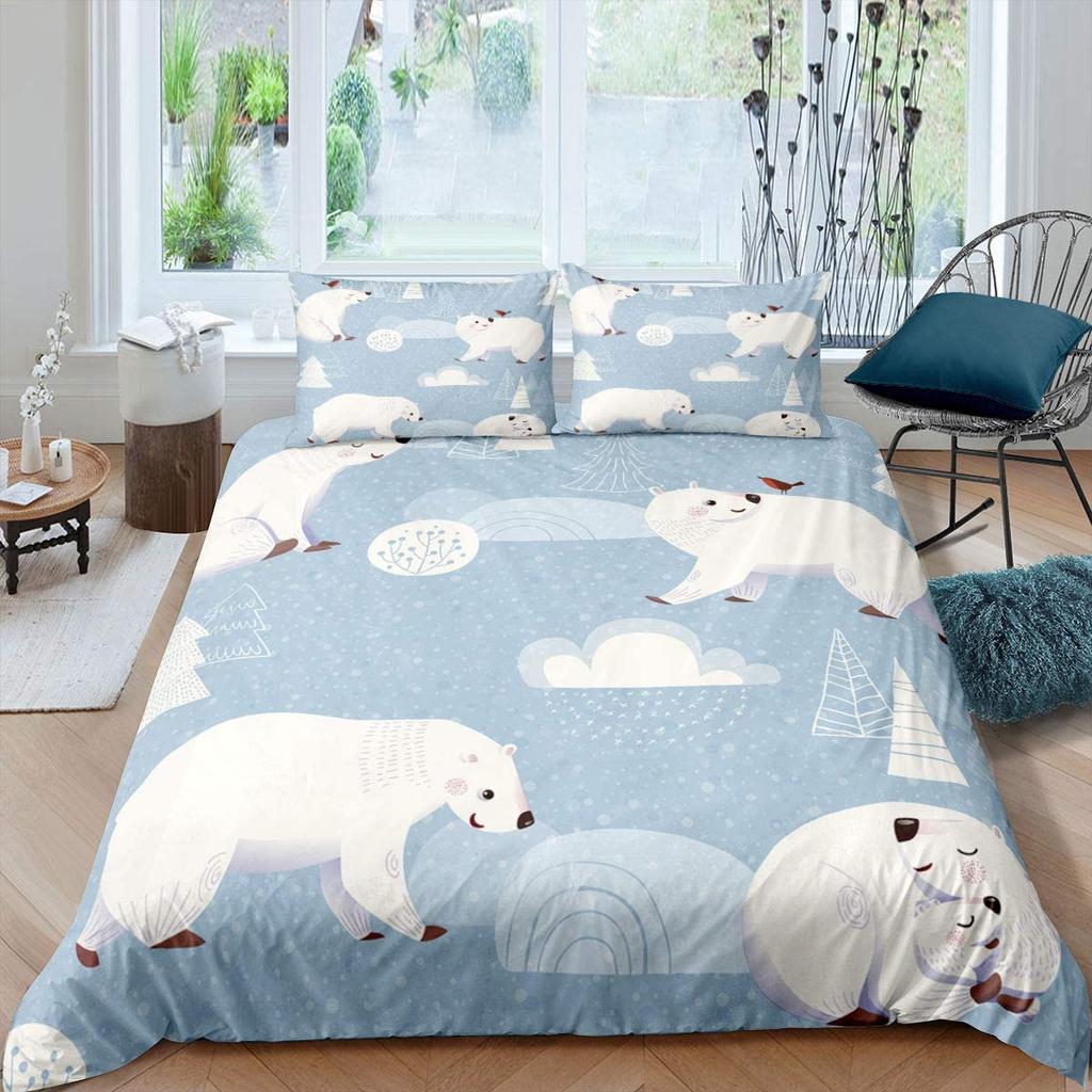 Polar Bear Duvet Cover Set King Queen Full Size Polyester Comforter Cover For Kids Boys Girls Wild Animals Pattern Bedding Set