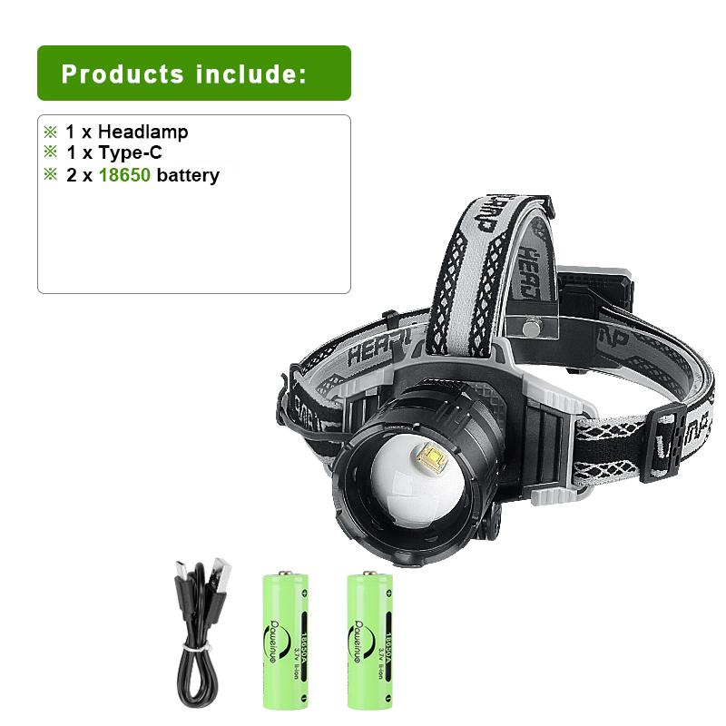 Most Powerful Headlamp High Power LED Rechargeable USB Head Flashlight Super Bright Long Range Zoom Headlight Fishing Headlights