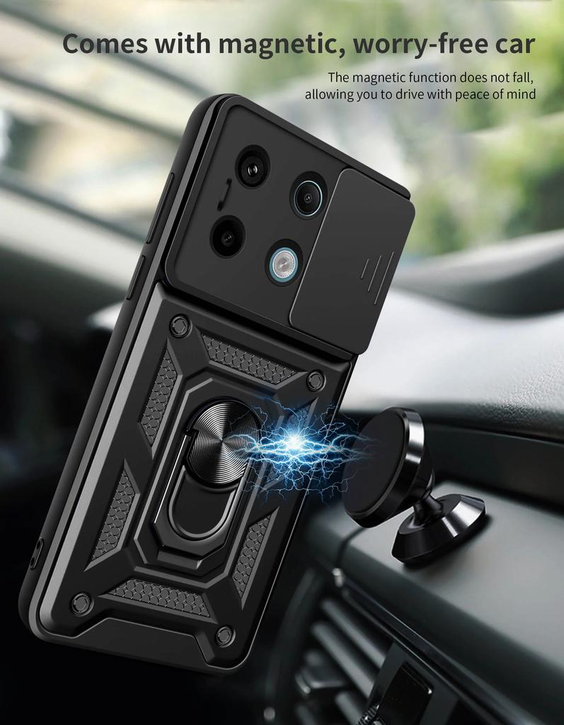 For Xiaomi Redmi Note 13 12 Pro Plus 5G 4G Case Car Magnetic Ring Holder Slide Camera Armor Shockproof Xiaomi POCO M6 X6 Pro