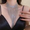 Geometric Long Tassel Necklace Sparkling Clavicle Chain Sweet Full Rhinestone Necklace  Women