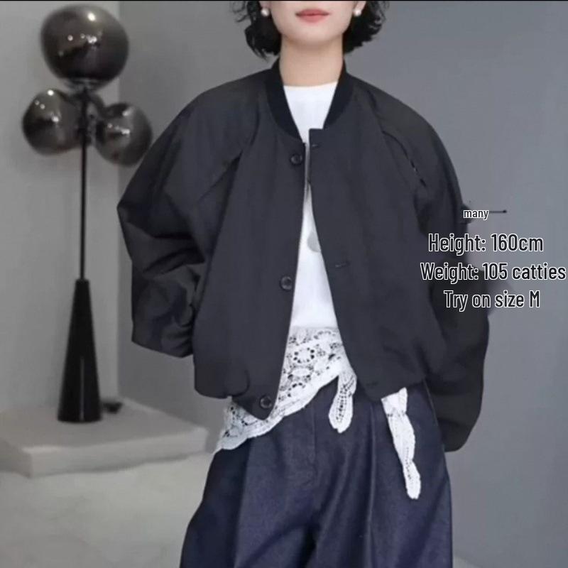 Короткая женская бейсбольная куртка на молнии в корейском стиле - Весна/Осень 2025 Свободный повседневный тренд