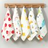 5Pcs Six Layers Gauze Multi-size Baby Towel Highly Absorbent Cotton Soft Square Towels Cartoon Print Kids Handkerchief
