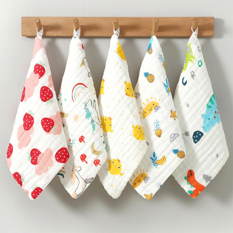 5Pcs Six Layers Gauze Multi-size Baby Towel Highly Absorbent Cotton Soft Square Towels Cartoon Print Kids Handkerchief