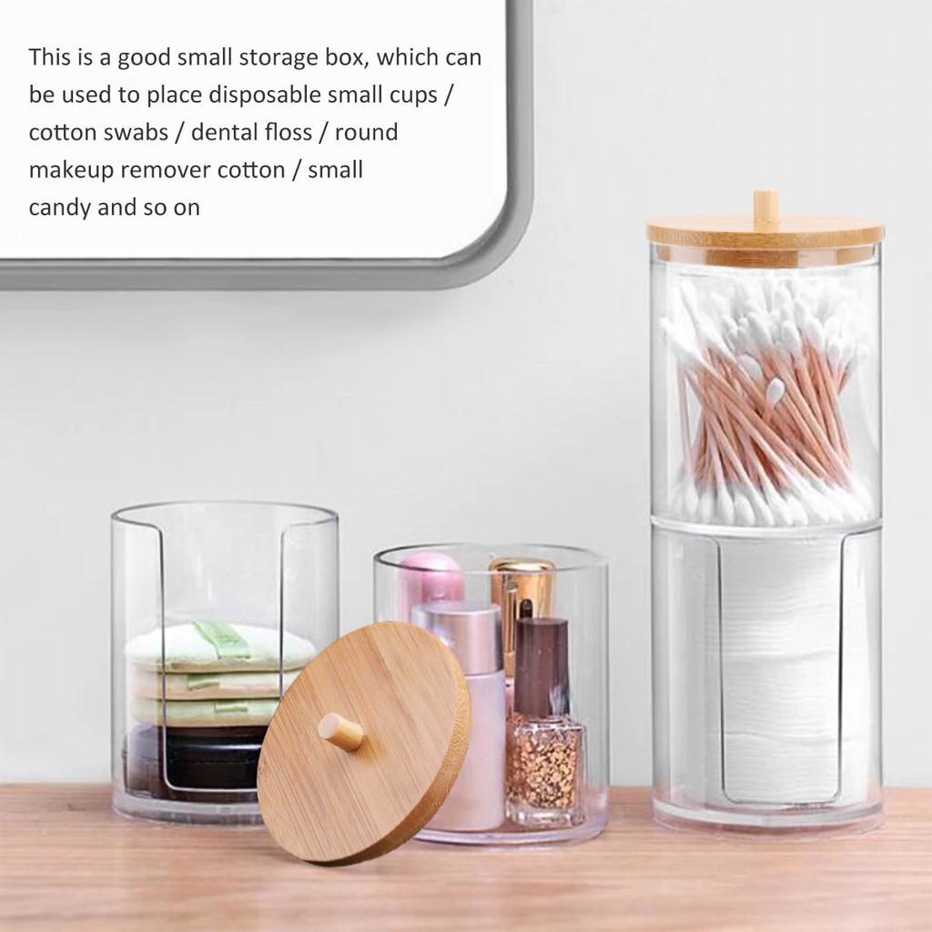 Акриловый ватный тампон для макияжа, органайзер для ванной, ящик для хранения ватных тампонов, косметика, шкатулка для ювелирных изделий, контейнер с бамбуковой крышкой, прозрачная