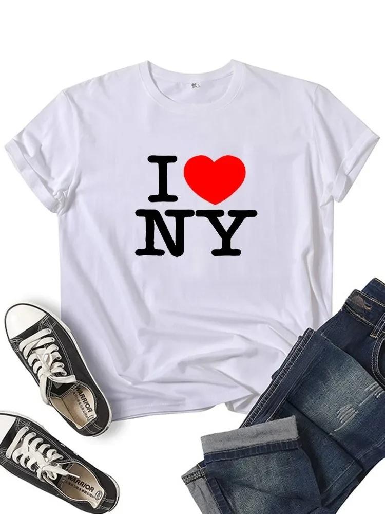 Женская футболка с надписью «I Love NY New York» для девочек Y2K Harajuku, черная, розовая, красная, новая, женская, забавная одежда, подарок