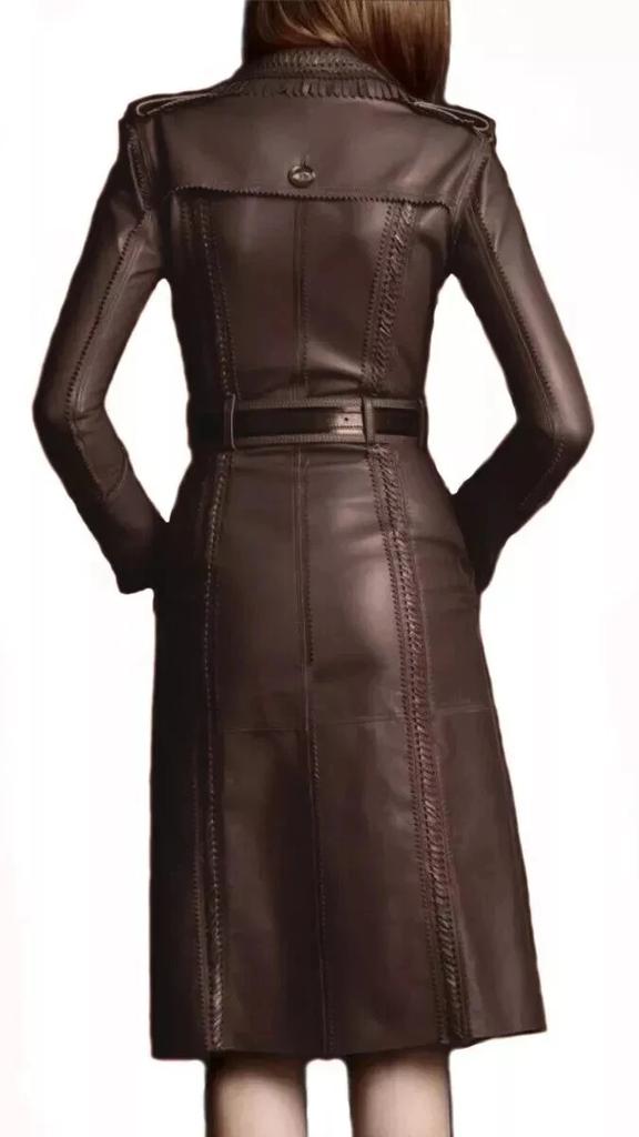Stylish Long Trench Coat Genuine Lambskin Overcoat Formal Design Women's Leather