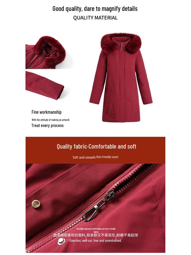 2021 Женский пуховик средней длины в корейском стиле с воротником из натурального меха - Модный для женщин среднего и пожилого возраста