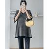Maternity Clothing Large Size Five-quarter Sleeve Striped T-shirt Summer Belly Cover Does Not Show Off Going Out Commuter Style Hooded Top