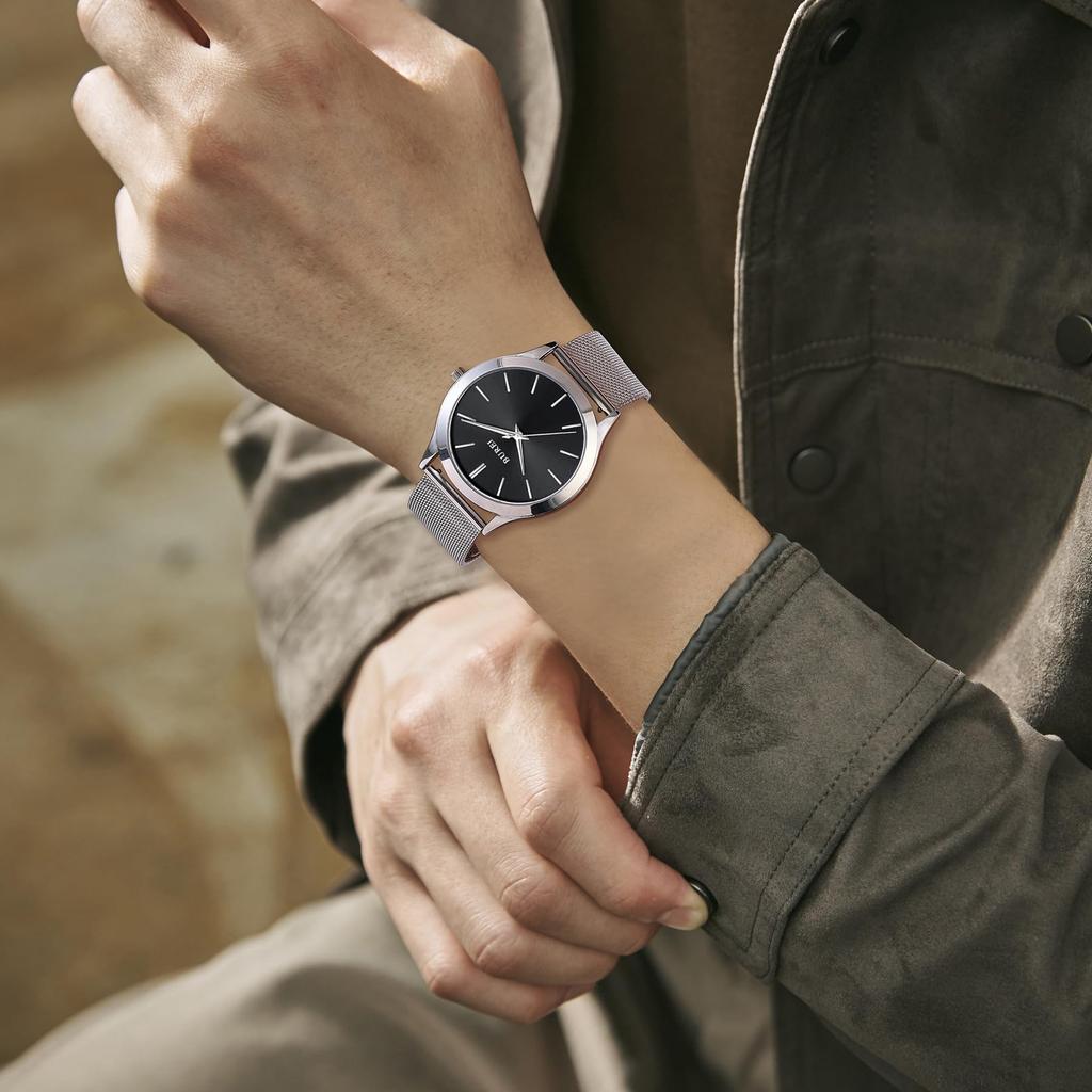 BUREI Analog Quartz Milanese Mesh Strap Stainless Men's Watch, Waterproof, Popular, Slim, Simple, Stylish, Business, Casual, Style, (Black, Silver,