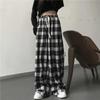 New Street Black and White Plaid Pants Women's Casual Loose Wide Leg Pants Retro Youth Straight Leg Pants Hip Hop Student Dress