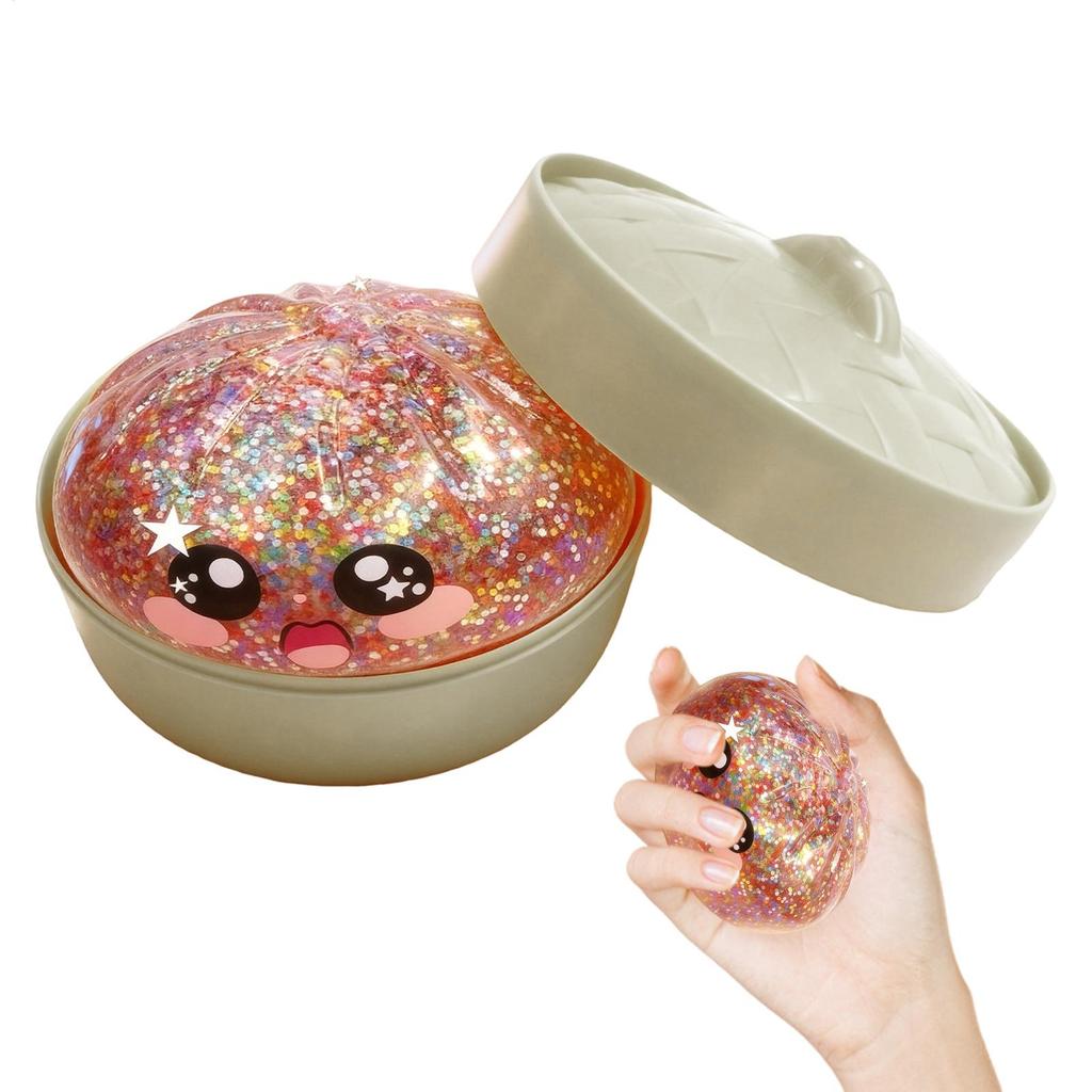 Dumpling Stress Relief Toys Glitter Food Design Squeeze Fidget Adorable Bun Decompress Toy for Kids Adults Students Workers Home