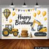 2D Construction Party Backdrop - Excavator & Tractor Banner for Kids Engineering Themed Photoshoot