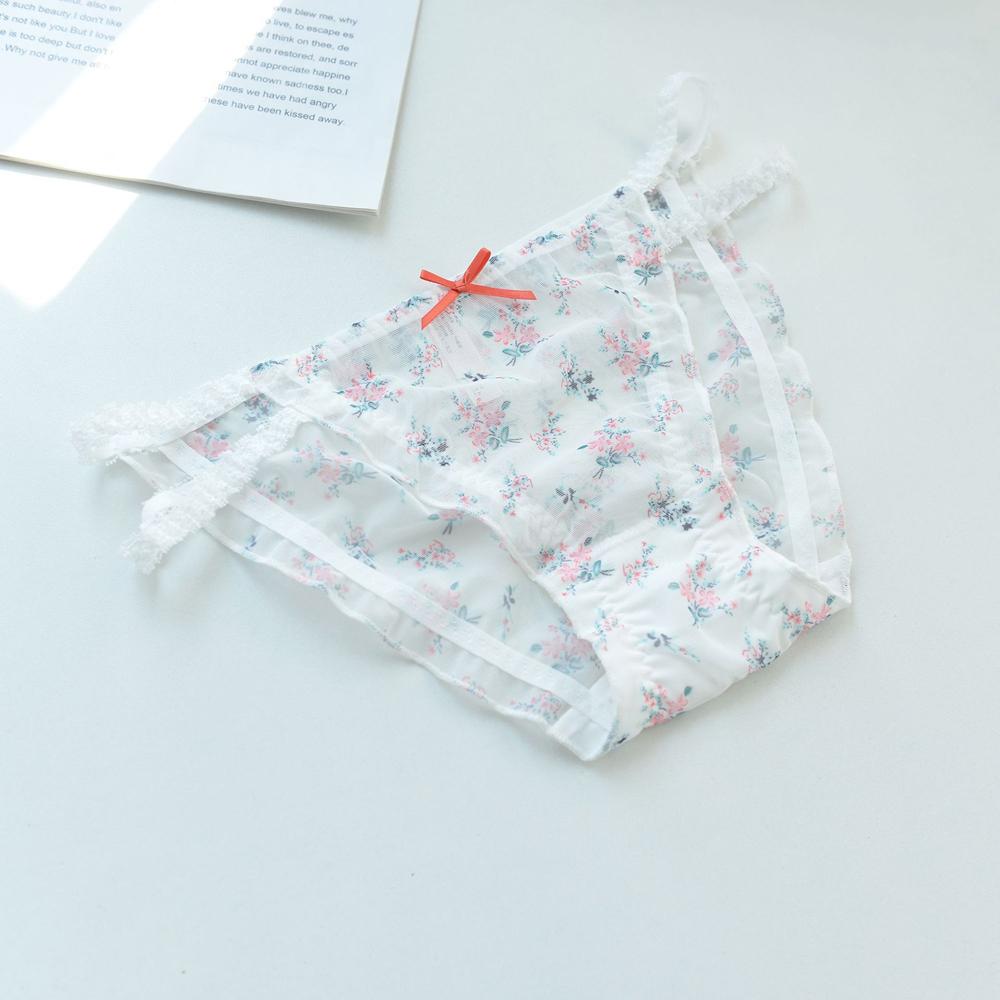 Sexy Sweet Bow Women Transparent Froal Mesh Panties Lingerie Lace Briefs Flower Underwear