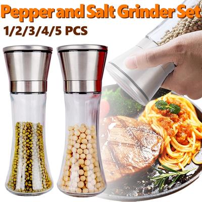 Мельница для соли, перца, чили, нержавеющая сталь, стекло, регулируемая кухонная мельница