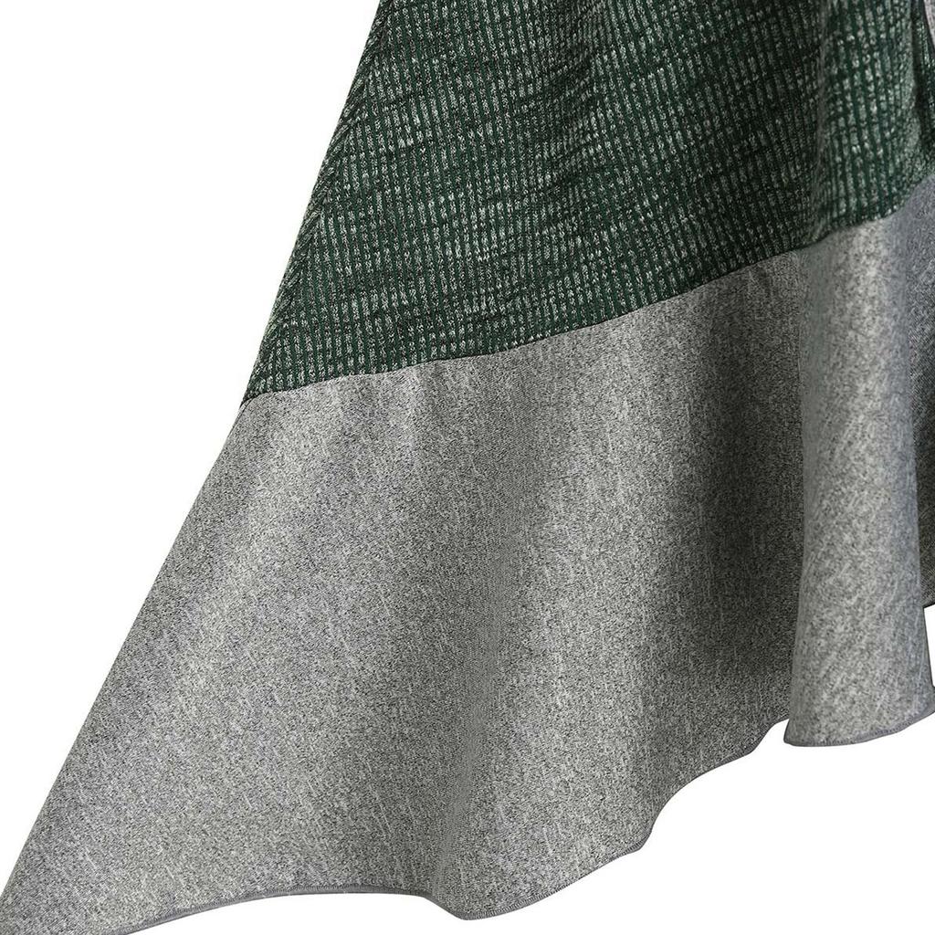 Women Contrast Ribbed Ruffles Flare Sleeve Button Coat High Low Cardigan