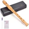 Maple Wood Professional C Key Soprano Recorder Flute 3 Piece German or Baroque Style Blockflute with Hard Case