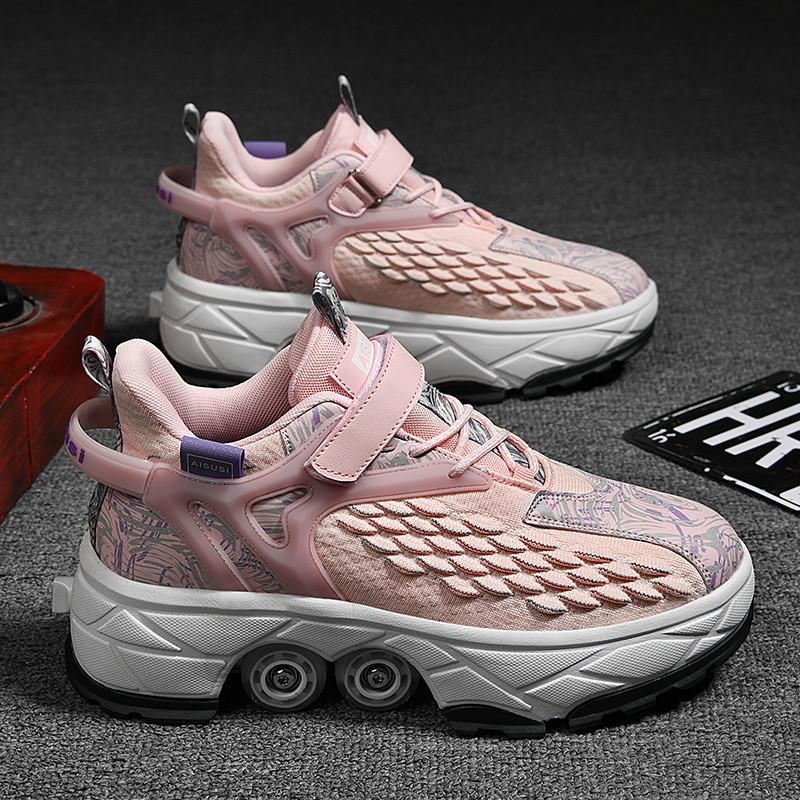 Обувь, меняющая форму. Роликовые коньки с четырьмя колесами для детей от 3 до 6 лет. Можно ходить и кататься на коньках. Интернет-знаменитости. Коньки для девочек.