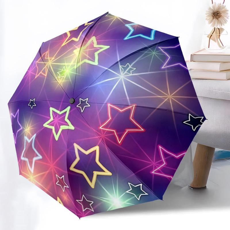 1pc Neon Stars Pattern Automatic Umbrella Portable Home Essential Umbrella, Iron Umbrella Structure Suitable for All Seasons yy251123182
