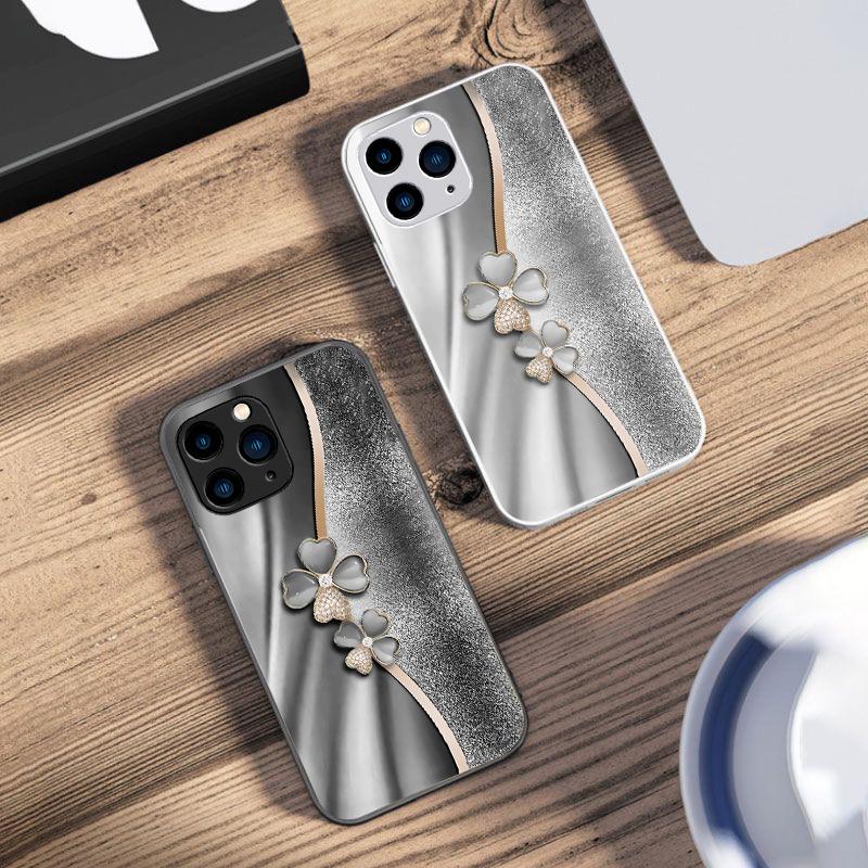 Роскошный чехол для телефона из закаленного стекла с четырехлистным клевером для iPhone 16 Pro Max 15 Pro 14 13 12 Mini 11 XS Max XR 7 8 Plus SE 2022