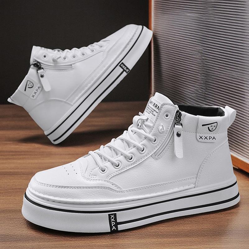 High Quality Men's Casual Shoes Fashion Leather Board Shoes Comfortable Platform Short Ankle Boots Slip On Man Walking Sneakers